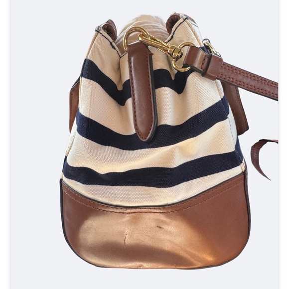 Lauren Ralph Lauren Navy and Brown Striped Shoulder Bag - Picture 6 of 11